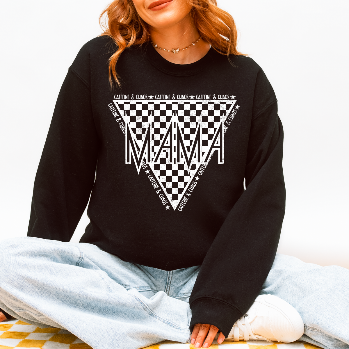 Caffeine & Chaos Mama Graphic Sweatshirt – Black