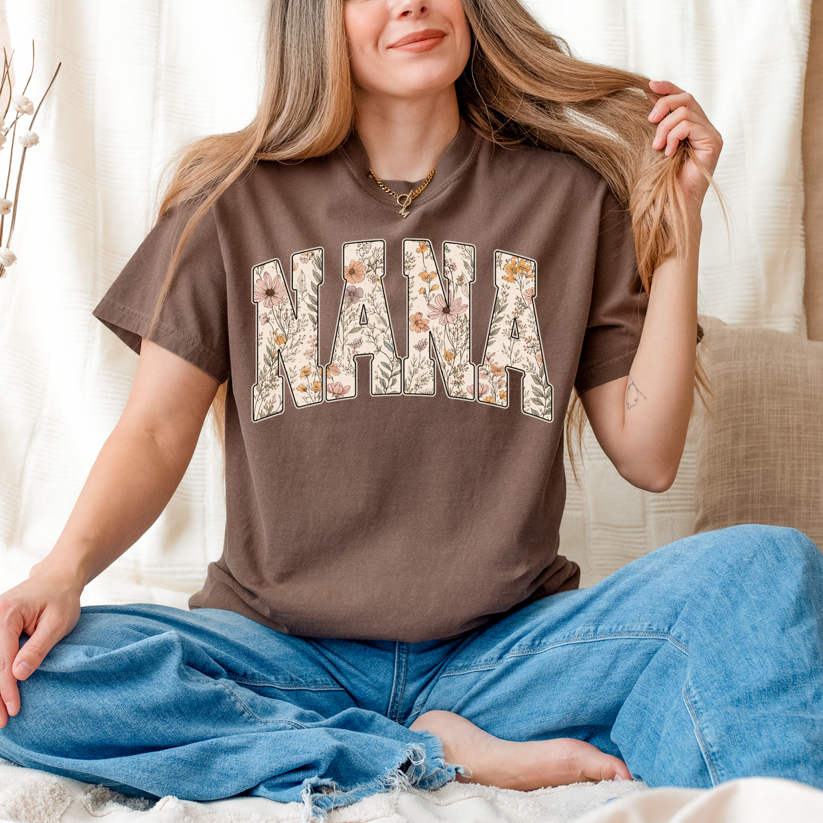 Nana Floral Graphic Tee - Espresso