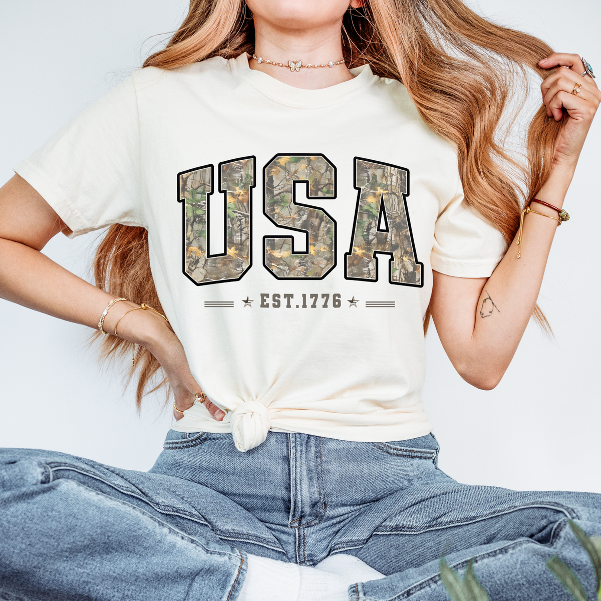 USA Camo Graphic Tee - Ivory