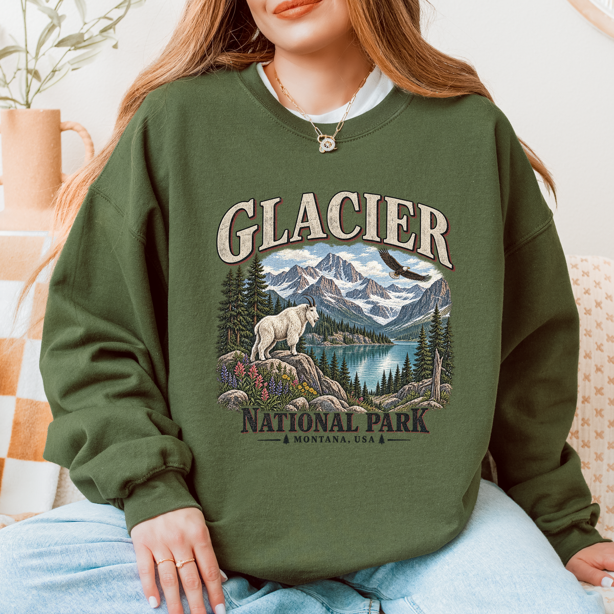 Glacier National Park Graphic Sweatshirt – Military Green