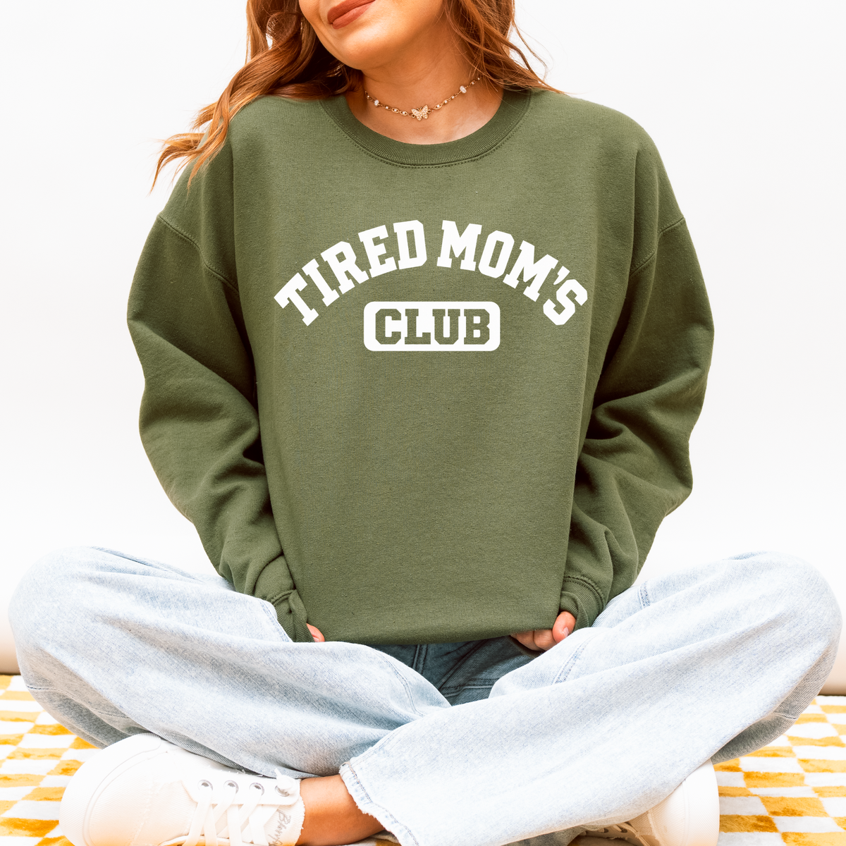 Tired Mom’s Club Graphic Sweatshirt – Military Green