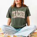 Floral Teacher Graphic Tee - Moss
