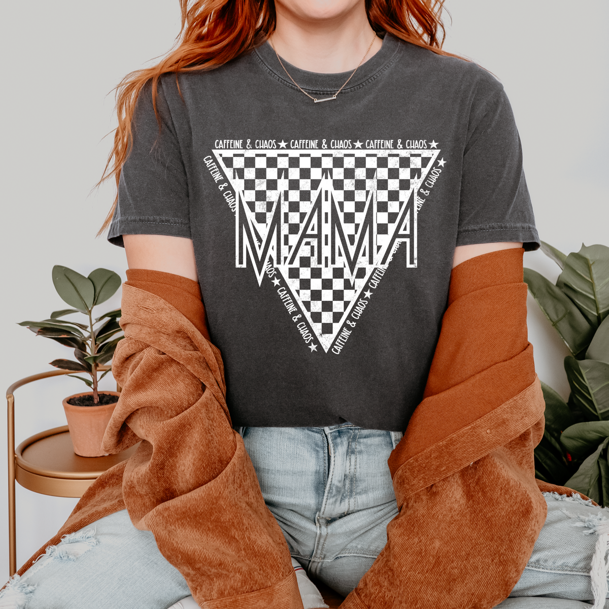 Caffeine & Chaos Mama Graphic Tee - Pepper