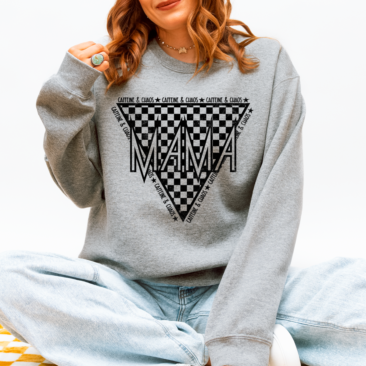 Mama Caffeine & Chaos Graphic Sweatshirt - Sport Grey