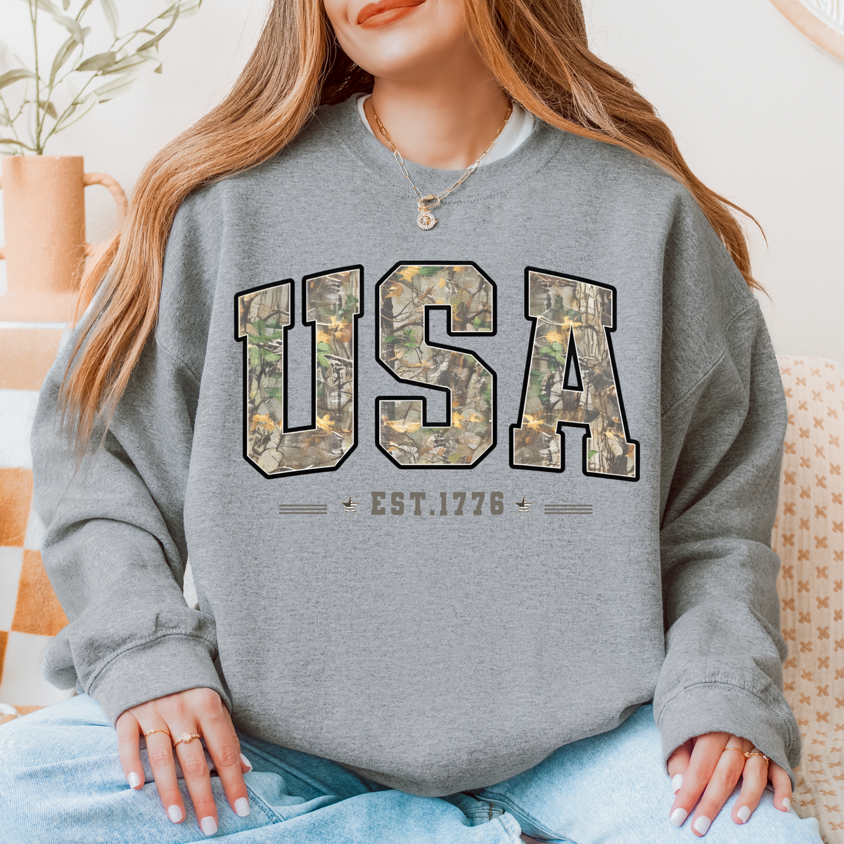 USA Camo Graphic Sweatshirt - Sport Grey